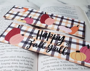 Happy Fall Yall Autumn Bookmark for Readers Thanksgiving Pumpkin Cute Bookmark
