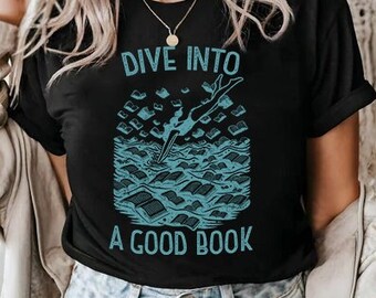 Dive Into A Good Book Summer Reading Vintage Retro Style Cute Gift for Teacher Librarian Unisex Jersey Short Sleeve Tee Bookworm Book Tok