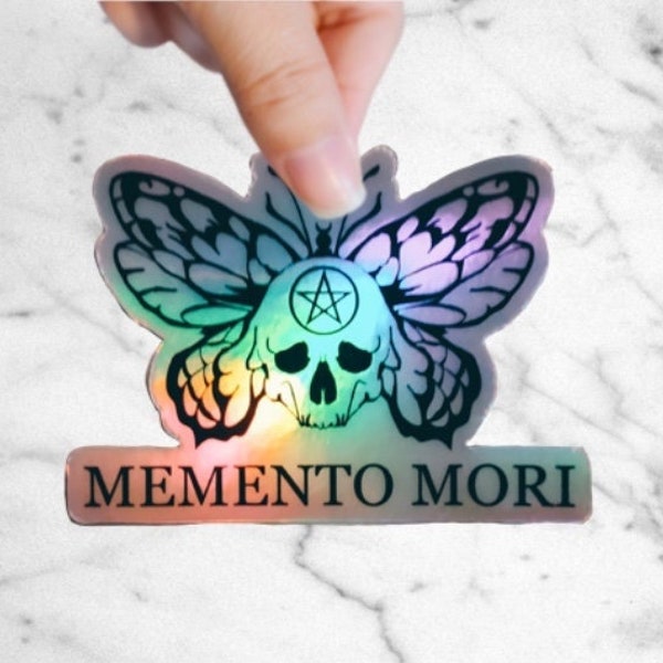 Memento Mori Holographic Sticker Moth Skull Laptop Sticker for Goth Witchy Butterfly Latin Remember You Will Die Catholic Mortality Decal