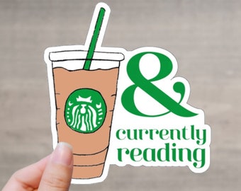 Iced Coffee and Currently Reading Bookish Sticker for Reader Book Cart Sticker for Laptop Bookstagram Sticker Gift for Bibliophiles Under 5
