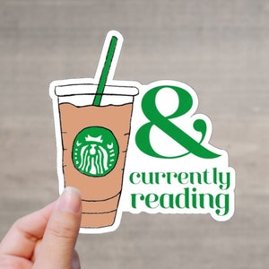 Iced Coffee and Currently Reading Bookish Sticker for Reader Book Cart Sticker for Laptop Bookstagram Sticker Gift for Bibliophiles Under 5