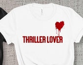 Thriller Lover Bloody Heart Bookish Tshirt for Readers with Creepy Scary Blood Red Splatter Bookish Halloween Shirt for Bibliophiles Horror
