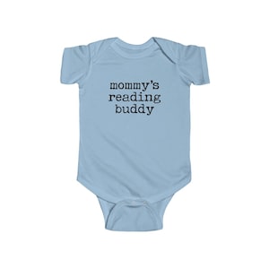 Mommy's Reading Buddy Future Bookworm Infant Jersey Bodysuit Bookish Baby Mothers Day present Librarian Teacher Funny Nerdy Baby Shower Gift Light Blue