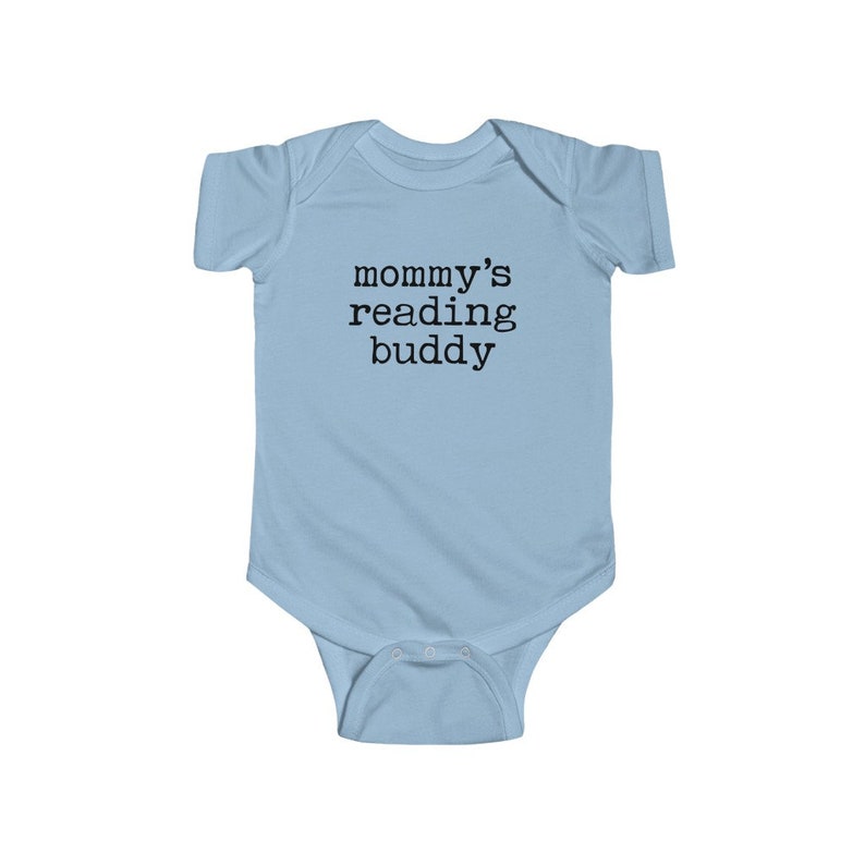 Mommy's Reading Buddy Future Bookworm Infant Jersey Bodysuit Bookish Baby Mothers Day present Librarian Teacher Funny Nerdy Baby Shower Gift Light Blue