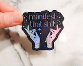 Manifest that Shit Funny Holographic Bookish Reading Journal Bookstagram Gift for Book Cart Bullet Journal Affirmations