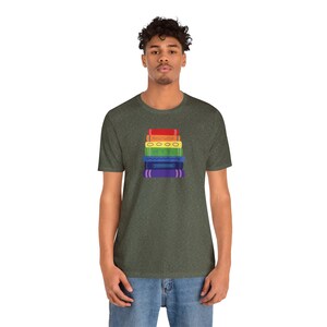 Subtle Pride Bookstack Tshirt for Reader Pride Month Read Banned Queer Books Librarian Tee Heather Military Green