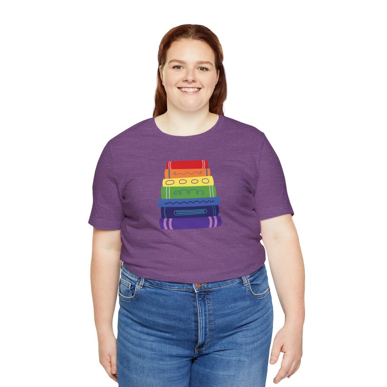 Subtle Pride Bookstack Tshirt for Reader Pride Month Read Banned Queer Books Librarian Tee Heather Team Purple