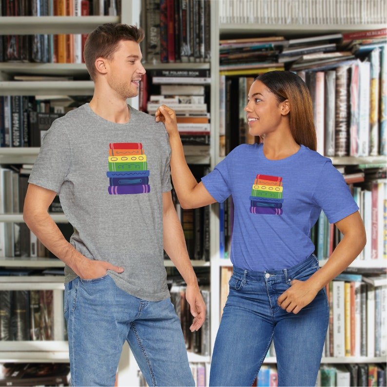 Subtle Pride Bookstack Tshirt for Reader Pride Month Read Banned Queer Books Librarian Tee image 5