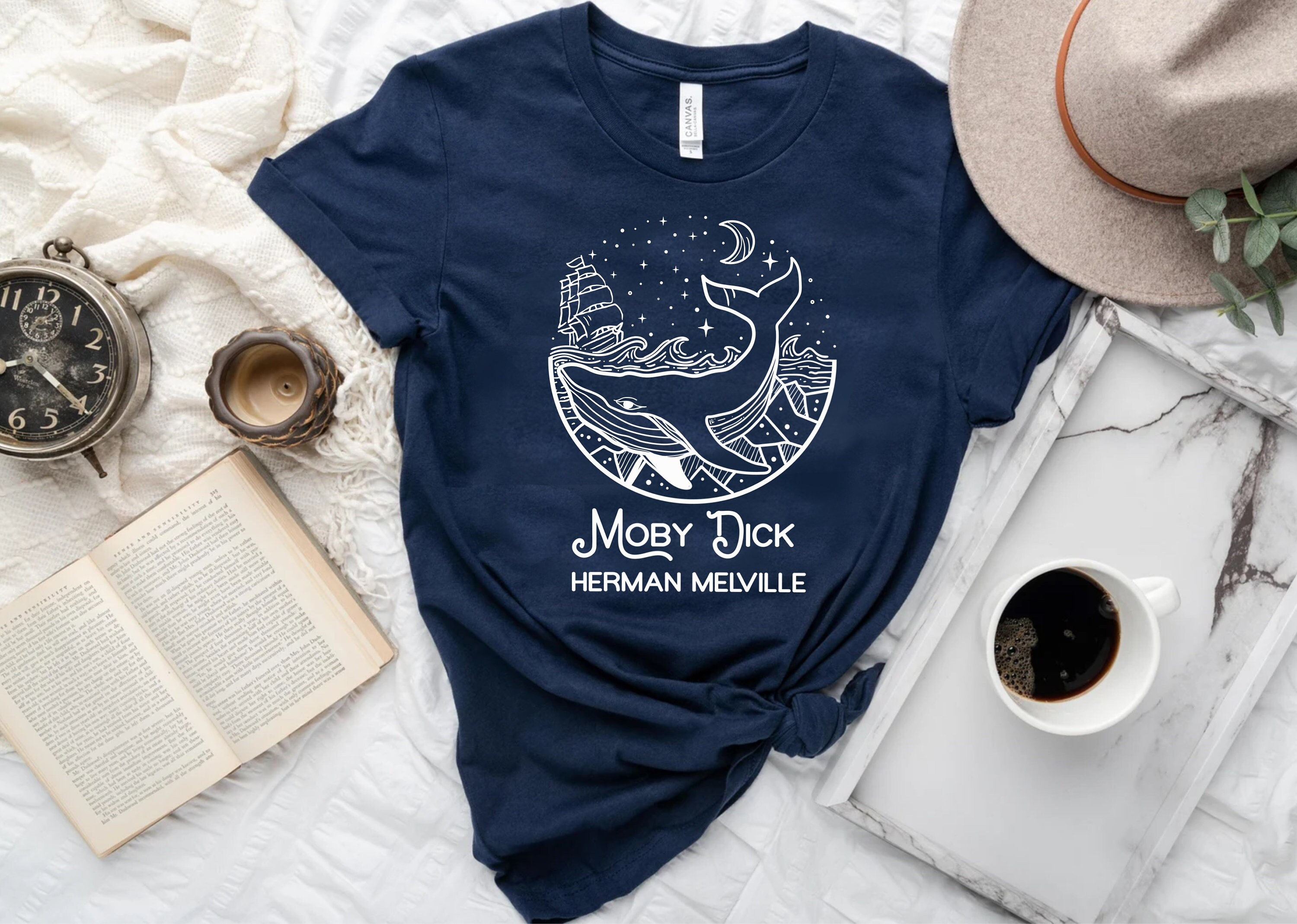Women's T-Shirts [Out of Print] Herman Melville / Moby-Dick Tee [Gilded] (Cool Blue) (Womens) Moby-Dick unisex book t-shirt — Out of Print