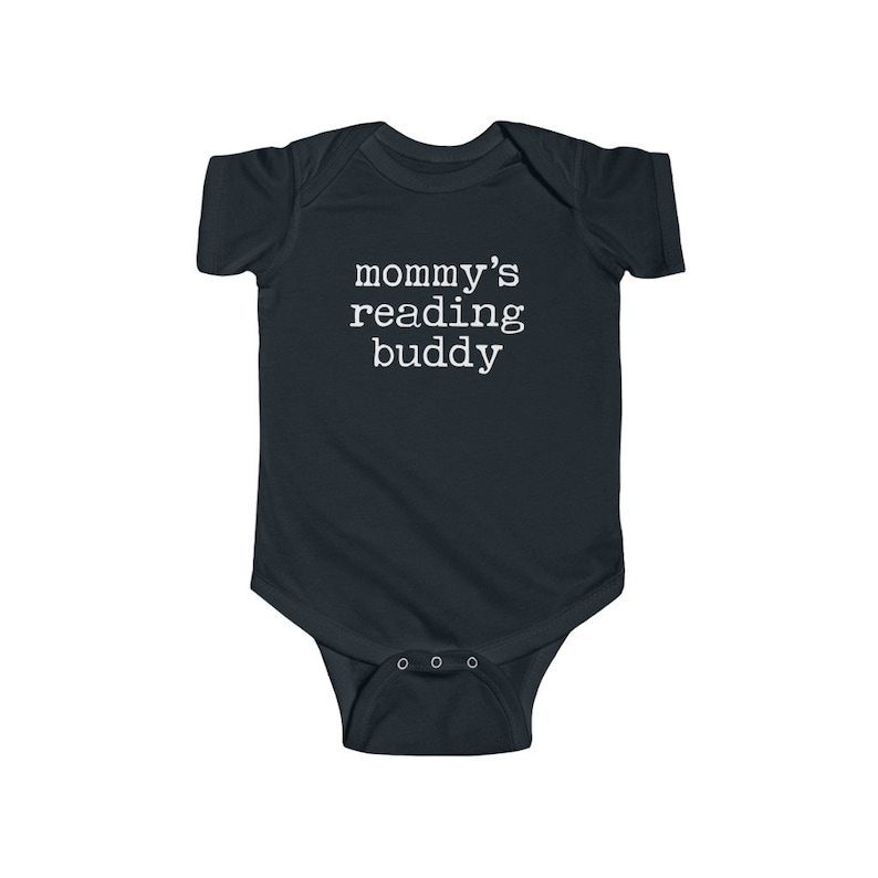 Mommy's Reading Buddy Future Bookworm Infant Jersey Bodysuit Bookish Baby Mothers Day present Librarian Teacher Funny Nerdy Baby Shower Gift Black