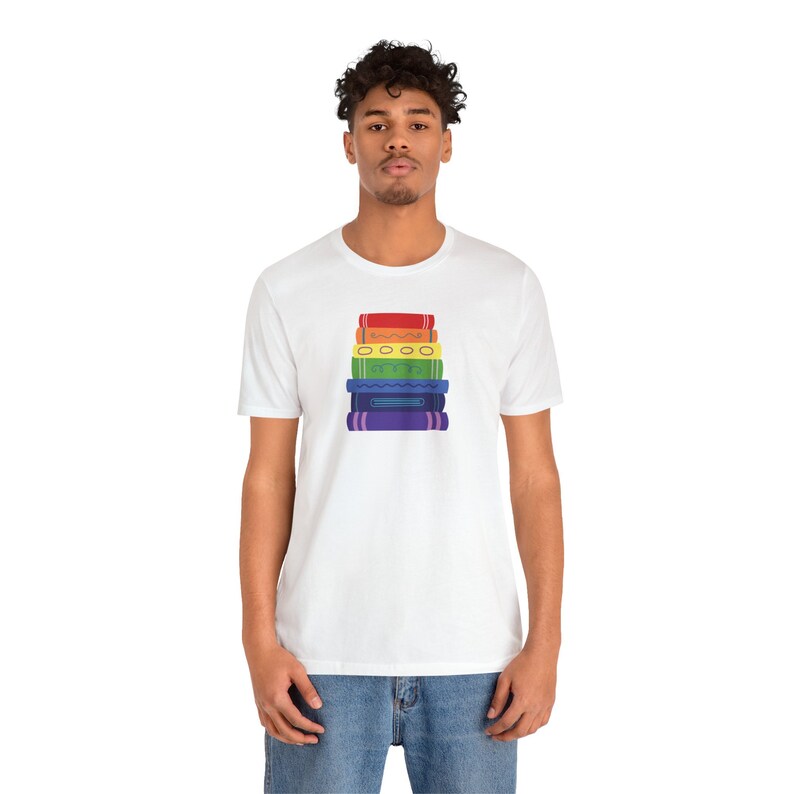Subtle Pride Bookstack Tshirt for Reader Pride Month Read Banned Queer Books Librarian Tee White