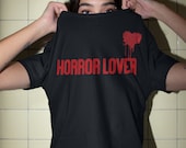 Horror Lover Bloody Heart Bookish Tshirt for Horror Book Readers Horror Movie Lovers with Creepy Scary Blood Red Splatter