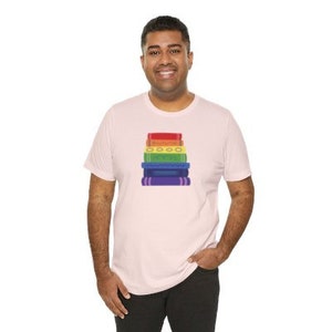 Subtle Pride Bookstack Tshirt for Reader Pride Month Read Banned Queer Books Librarian Tee Soft Pink