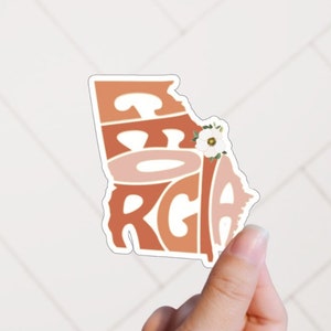 Georgia State Outline Sticker State Flower Sticker GA Pretty Lettering Sticker Retro Georgia Peach Sticker Travel Journal Planner Laptop