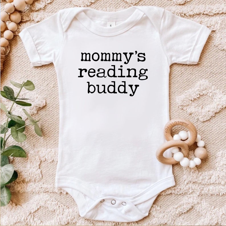 Mommy's Reading Buddy Future Bookworm Infant Jersey Bodysuit Bookish Baby Mothers Day present Librarian Teacher Funny Nerdy Baby Shower Gift White