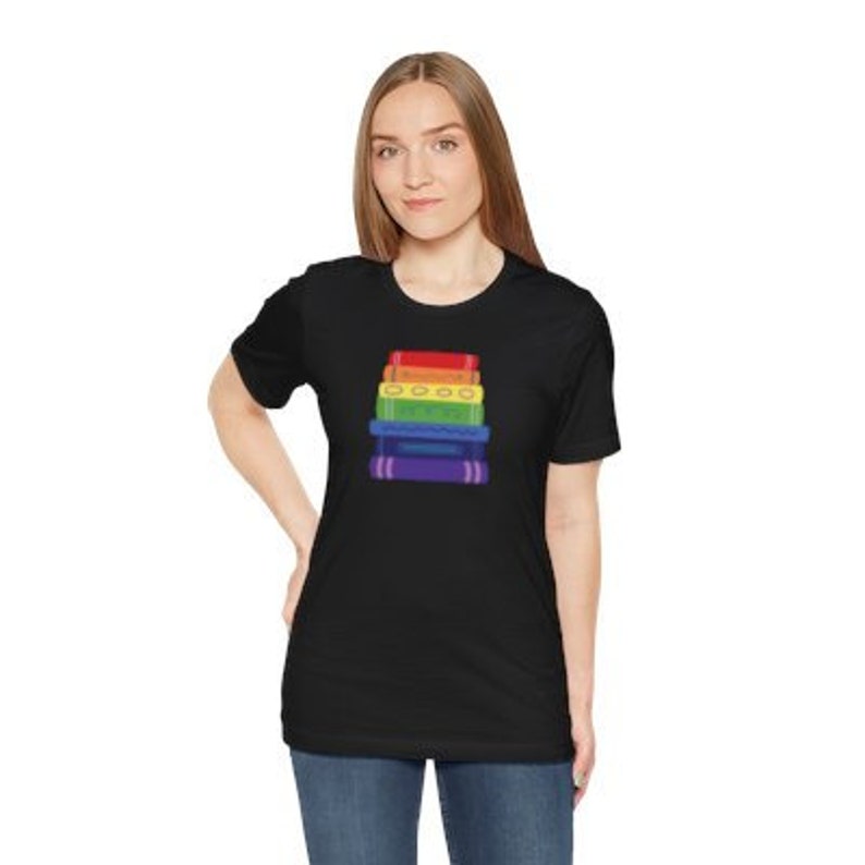 Subtle Pride Bookstack Tshirt for Reader Pride Month Read Banned Queer Books Librarian Tee Black