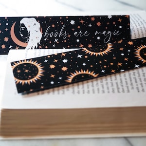 Books are Magic Witchy Woman Celestial Bookmark Sun Moon and Stars Bookmark Gift for Readers Halloween Bookmark