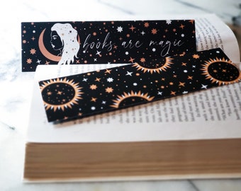 Books are Magic Witchy Woman Celestial Bookmark Sun Moon and Stars Bookmark Gift for Readers Halloween Bookmark