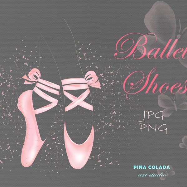 Ballet Shoes Clipart.  Ballerina slippers. PNG.