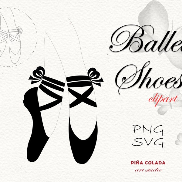 Ballet Shoes Clipart.  Black and white. Ballerina slippers. PNG. SVG.