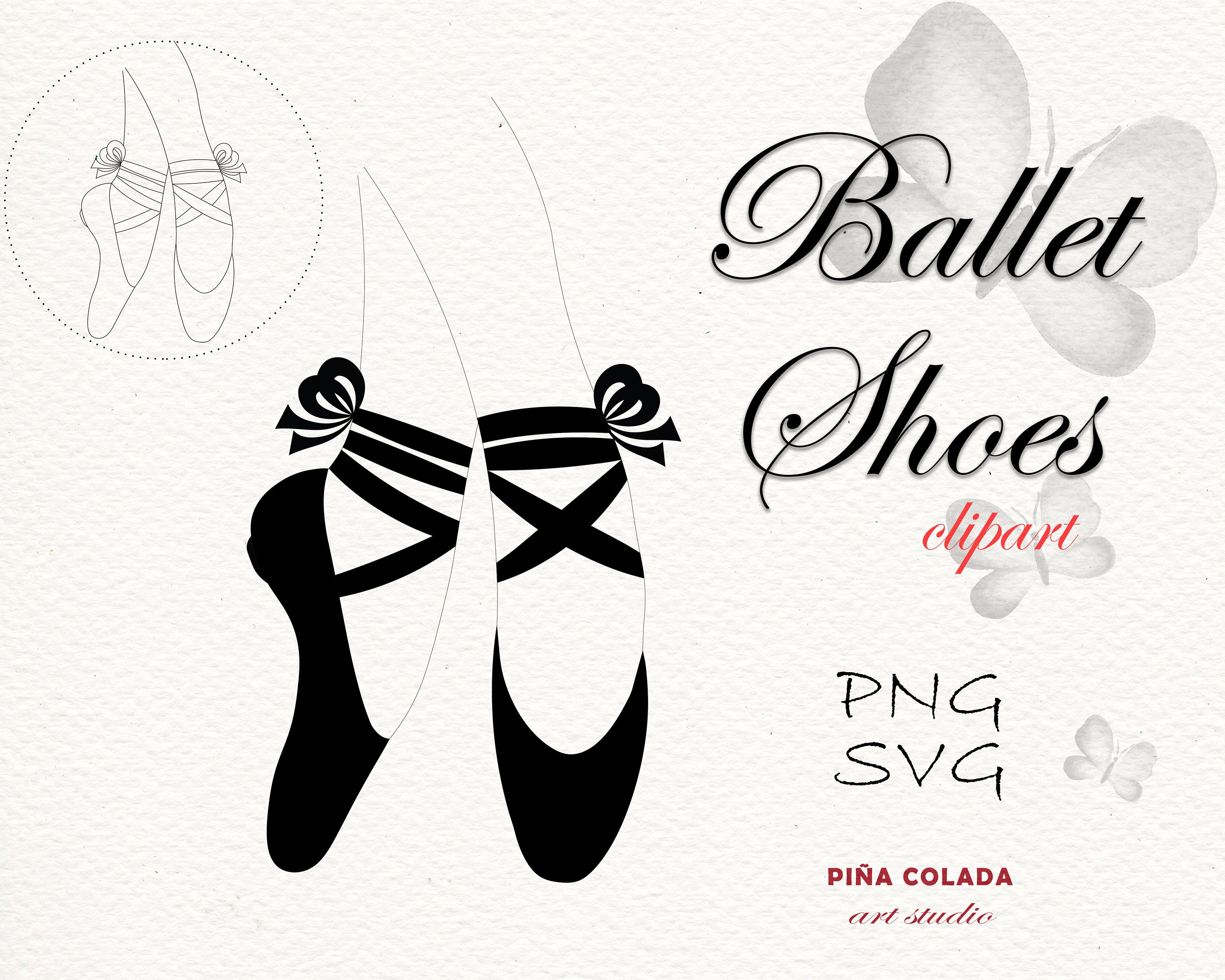 Ballet Shoes Clipart. Black and White. Ballerina Slippers. - Etsy