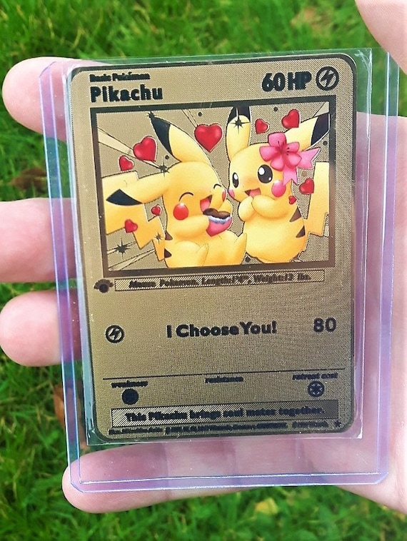 Pokemon Gold Metal Card Pikachu i Choose You 