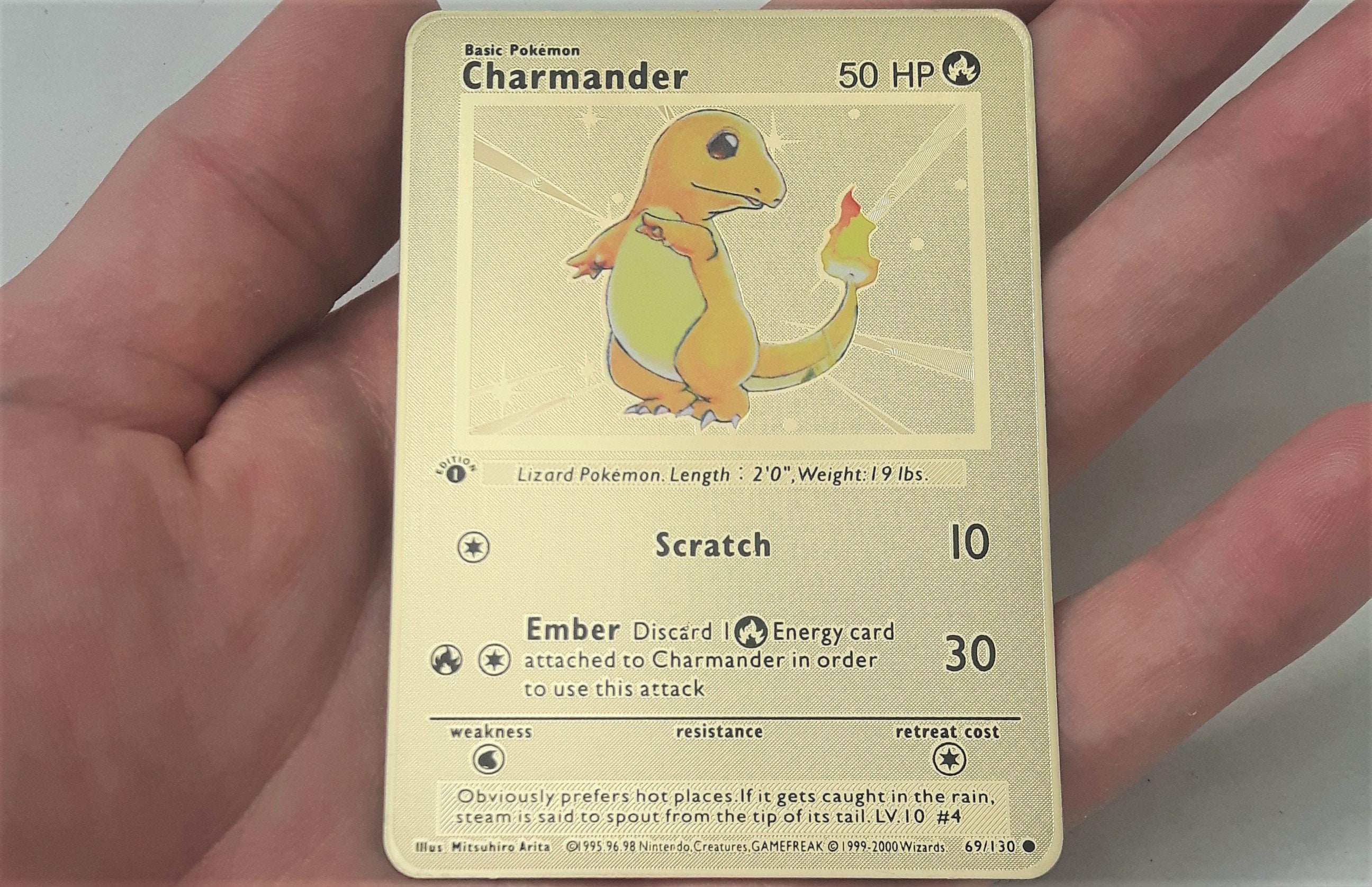 Pokemon Gold card Generic Charizard 1st Edition Charmeleon and Charmander  Base Set Metal Collection Pokemon Cards