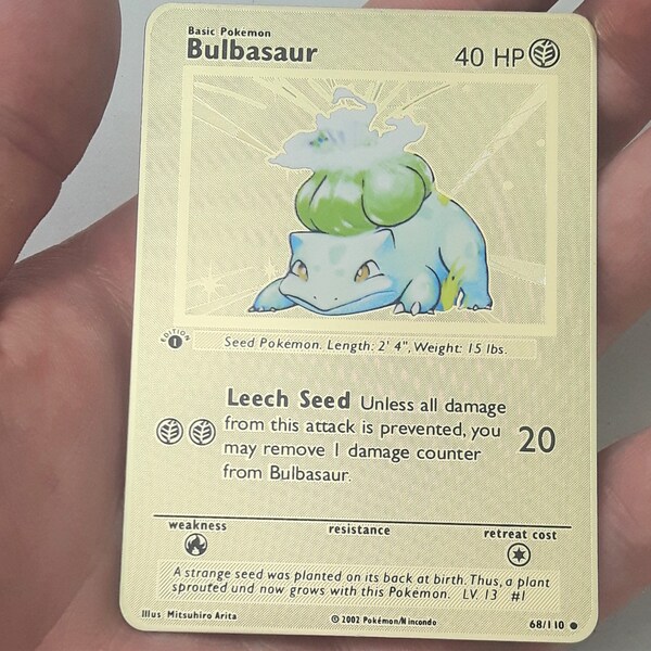 Custom  Gold Metal Pokemon card | Bulbasaur | Present for boy | Valentines Day | Birthday Gift | Boyfriend | Husband | Christmas | 1st