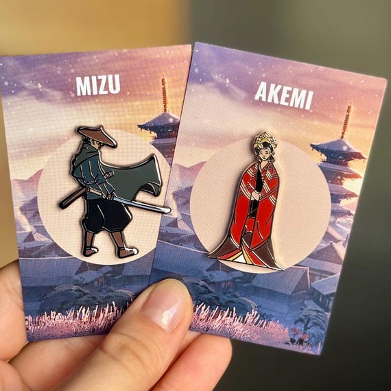 Bundle Mizu and Akemi Blue Eye Samurai Netflix Enamel Pins + Stickers