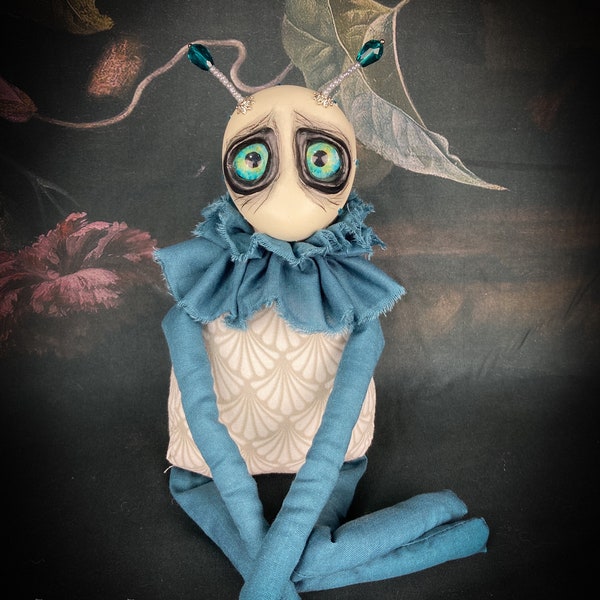 MOOGLIE - OOAK art doll, creepy cute, halloween, plush, clay face, gift idea, handmade, fantasy, alien, fabric dolls, collectibles