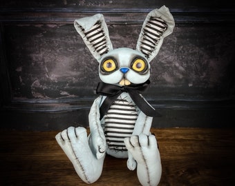 EMO BUNNY - rabbit, plush, Easter, pastel goth, creepy cute, art doll, OOAK, Damnato Dolls, horror, clay face