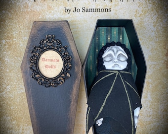 OOAK vampire art doll, baby doll, bat, creepy cute, goth, halloween, coffin, plush, handmade, gift