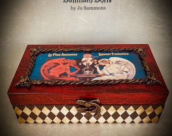 Vintage style decoupage jewellery box, memory box, keepsake box, goth, handmade, gift, antique, devil, trinket