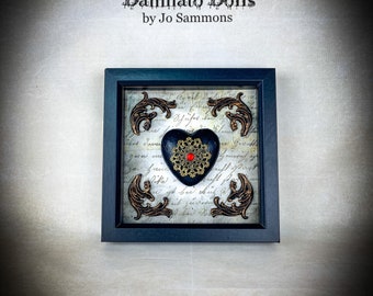 Gothic heart wall decor, sacred heart, rococo, creepy, Halloween, box frame, curiosity, red and black, macabre, valentine OOAK, gift,
