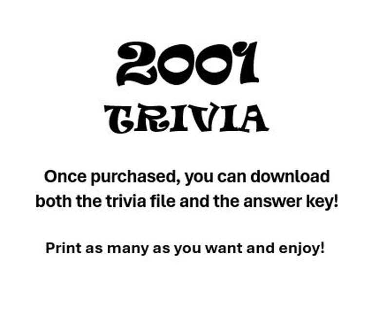 2001 Trivia Printable Game: 24th Birthday! Fun Quiz for Party - Etsy