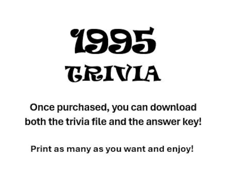 1995 Trivia Game: 90s Party Quiz, Printable Activity (instant Download ...