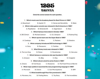 1995 Trivia Game: 90s Party Quiz, Printable Activity (Instant Download)