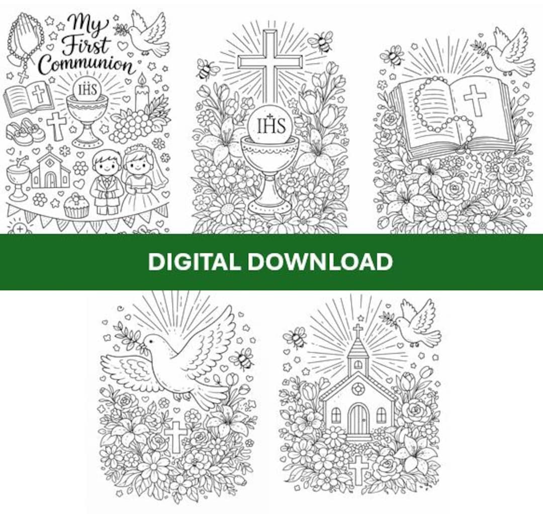 5 Printable First Holy Communion Coloring Pages for Kids | Instant ...