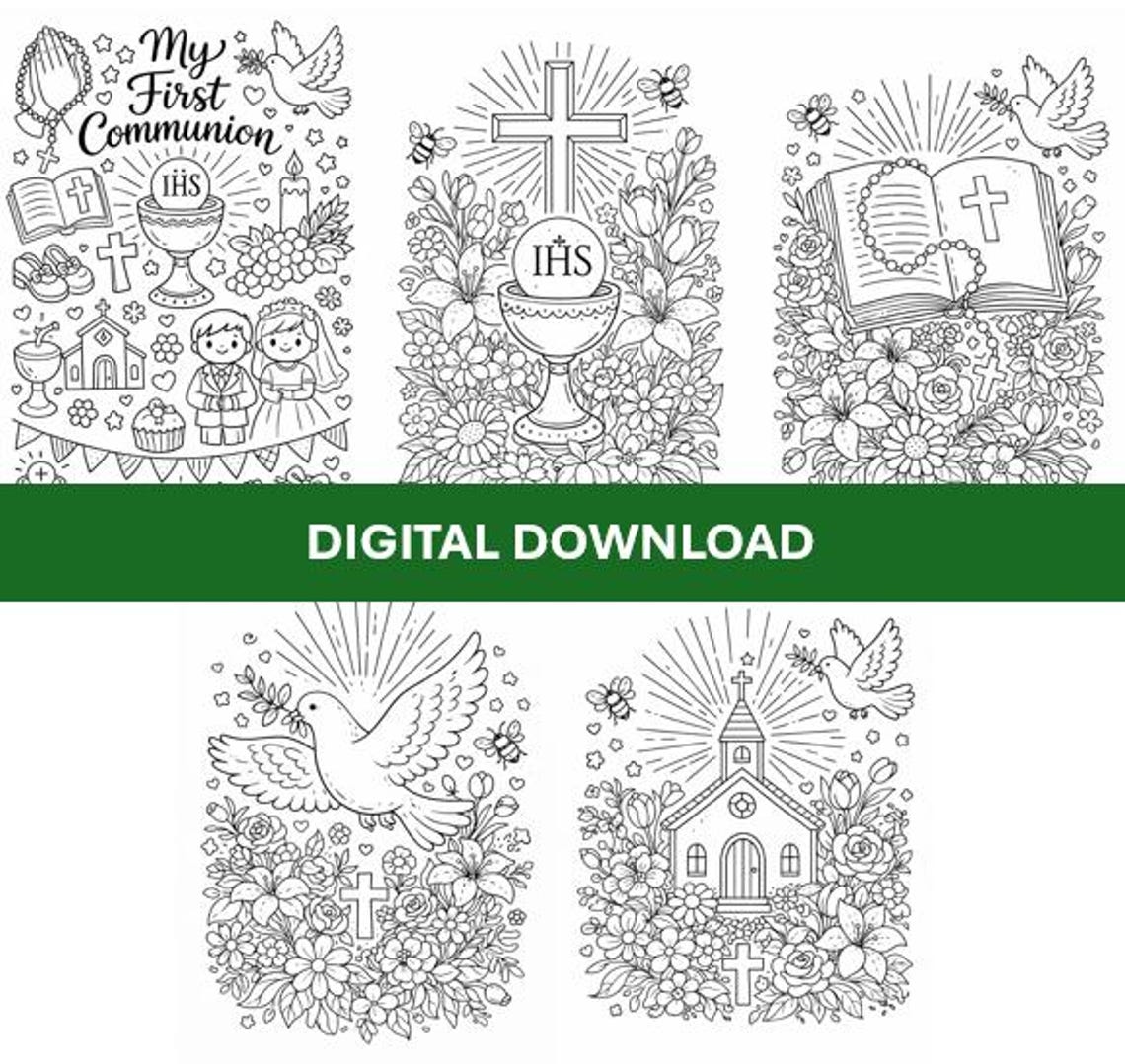 5 Printable First Holy Communion Coloring Pages for Kids | Instant ...