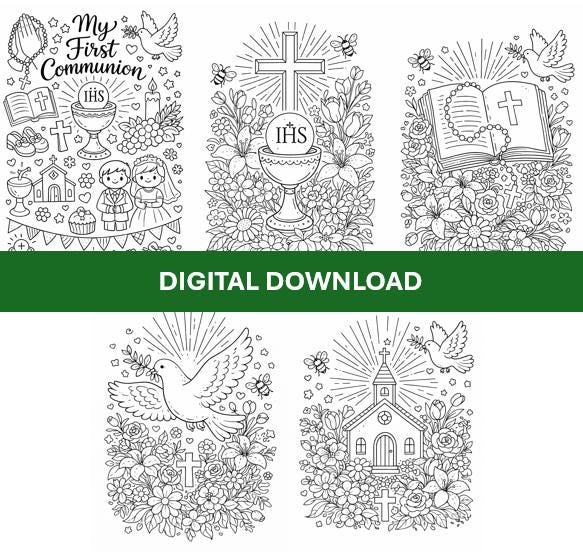 5 Printable First Holy Communion Coloring Pages for Kids | Instant ...