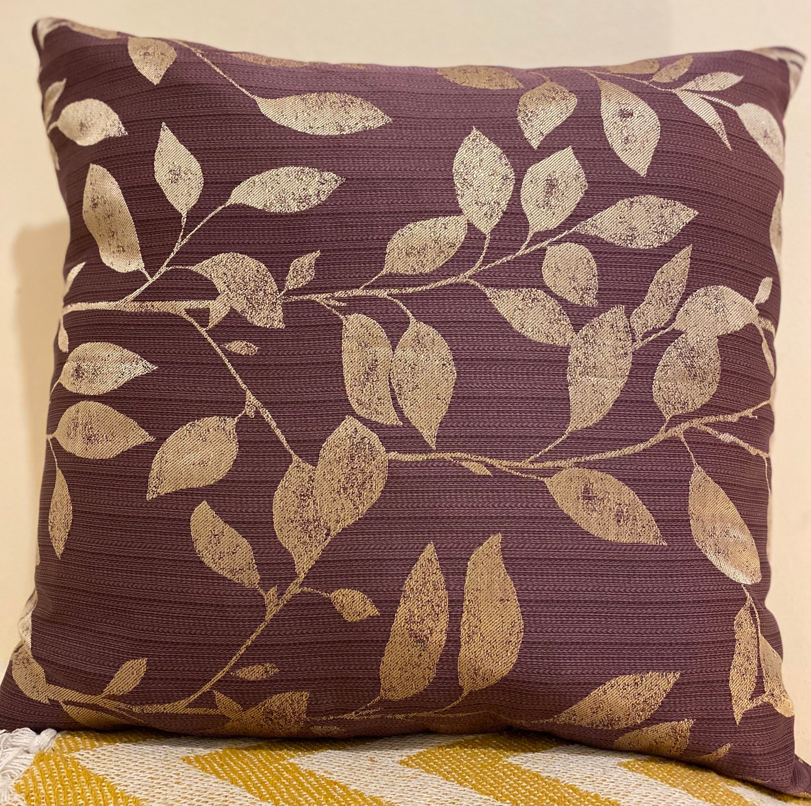 Handmade cushion in plum and gold Etsy