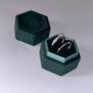 Bottle green velvet personalised hexagonal double slot wedding ring engagement ring box