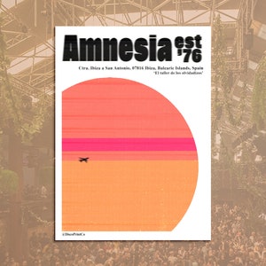 Ibiza Classics - Amnesia | DJ | Wall Art | Poster | Print | A3 A4 A5 | Rave | Festival | Sunset | White | Music | Superclub | Ibiza
