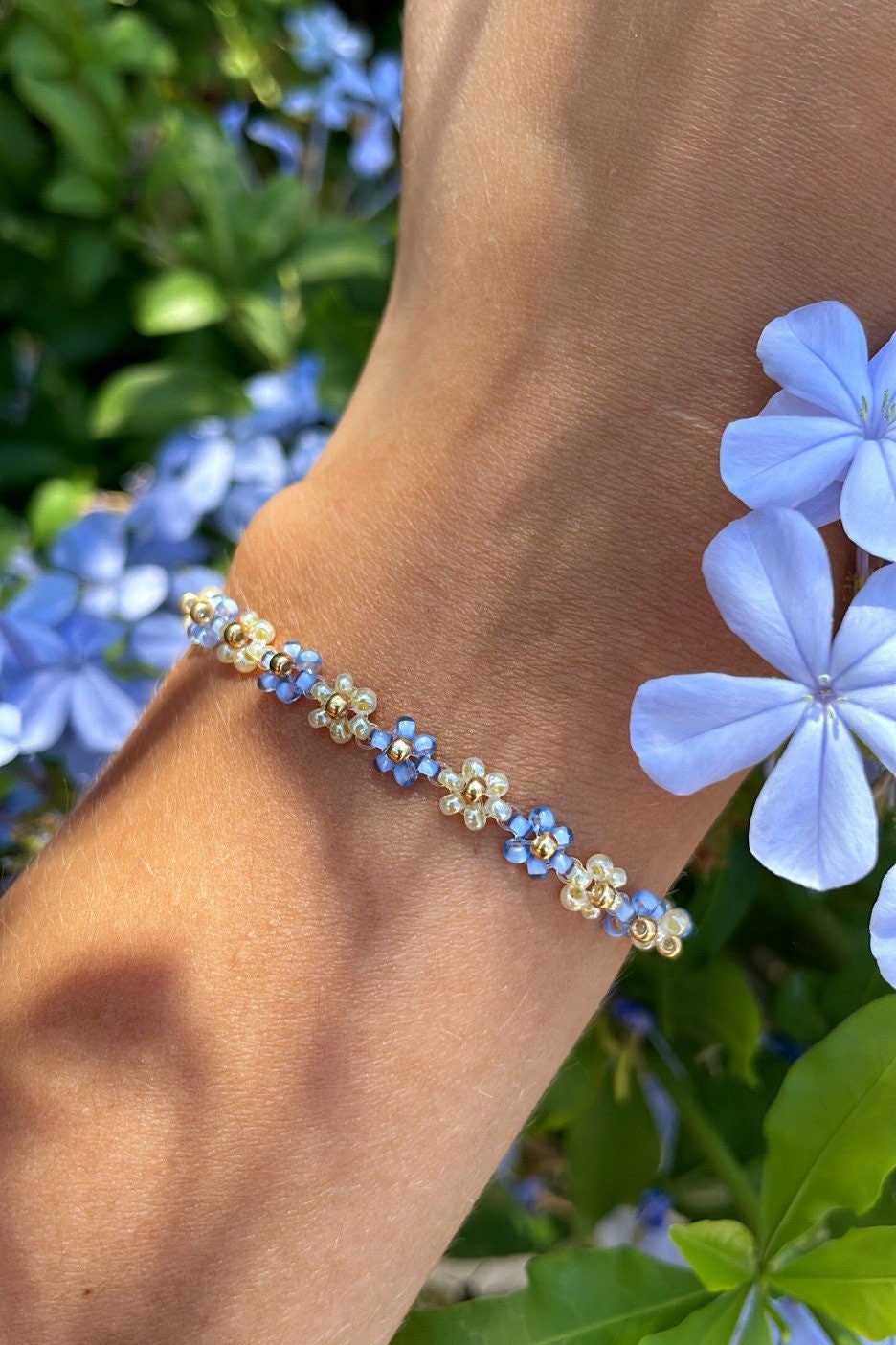 Sterling Silver Daisy Flower Link Bracelet w/ Crystals - Ruby Lane