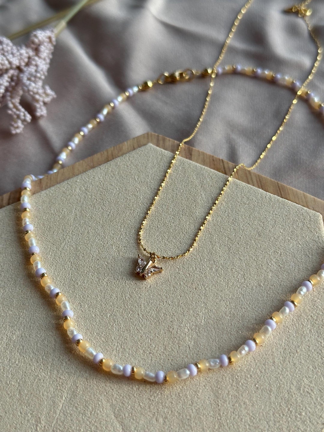 Collier En Perles De Culture Et Nacre Orange Dorée - Bijou Neuf Sans Emballage