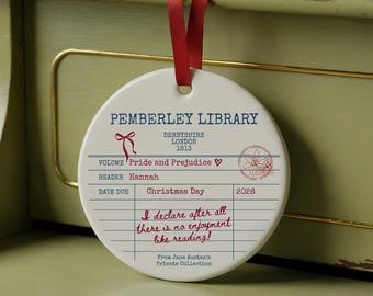 Personalized Pride and Prejudice Ornament, Jane Austen Gifts, Book Club Ornament, Custom Reader Ornament, Book Group Gifts, Book Lover Gift