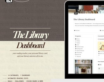 Dashboard della biblioteca • Modello di tracker di lettura Notion Tracker di serie di libri Libreria digitale TBR Club del libro Diario di recensioni di libri Obiettivo di lettura