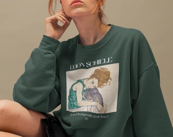 Egon Schiele Seated Woman with Bent Knee Sweatshirt Famous Artist Shirt Expressionism Modern Art Painting Sweater Art History Indie Clothing