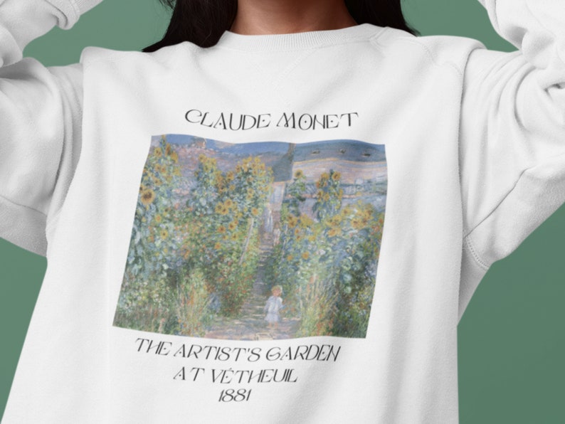 Claude Monet The Artist's Garden At Vétheuil Sweatshirt French Impressionism Sweater Light Academia Artsy Aesthetic Famous Painter Shirt image 2