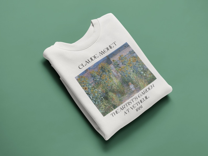 Claude Monet The Artist's Garden At Vétheuil Sweatshirt French Impressionism Sweater Light Academia Artsy Aesthetic Famous Painter Shirt image 3